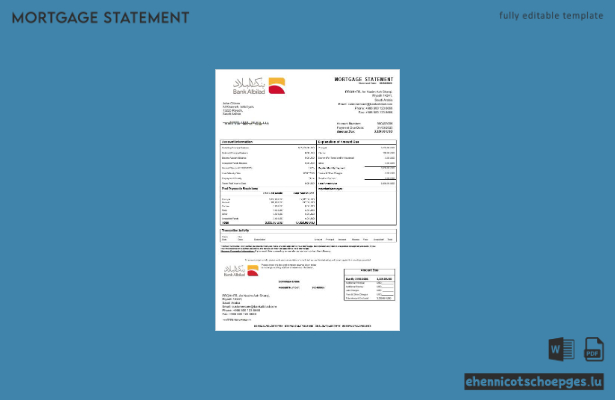 Saudi Arabia Bank Albilad Hypothekenabrechnung in Word- und PDF-Formaten – Beispielvorschau